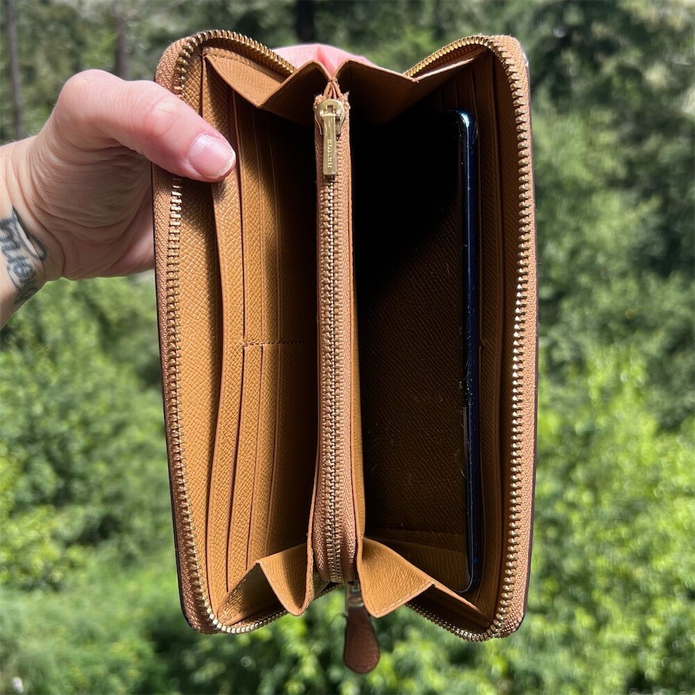 COACH Long Zip-Around Wallet Pebble Leather BROWN with GOLD Hardware AUTHENTIC - Picture 3 of 12